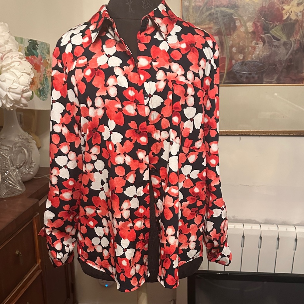 Tommy Hilfiger Red and White Floral Blouse L